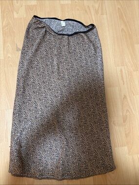 Gentle Fawn Brown Printed Midi Skirt with Black Trim